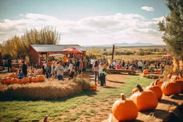 People at a pumpkin farm in the fall