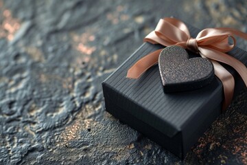 Gemstone Elegance Unveiled: Top View of Luxury 3d gift box heart with Ribbon, Empty Space - obrazy, fototapety, plakaty