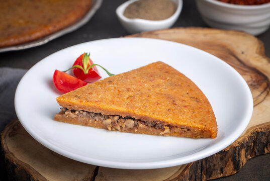 Traditional food of Antakya - Turkey, oruk in the tray. (Turkish name; Tepside icli kofte, tepside oruk, tepsi orugu, sini kofte) Hatay Oruk food.