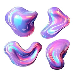 3d chrome y2k metal elements. Chrome Y2K melted, mercury shape 3d set isolated on transparent background metallic fluid refraction and abstract form drip design elements collection. - obrazy, fototapety, plakaty