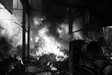 Gros plan sur des extincteurs pour incendie dans une usine. - obrazy, fototapety, plakaty