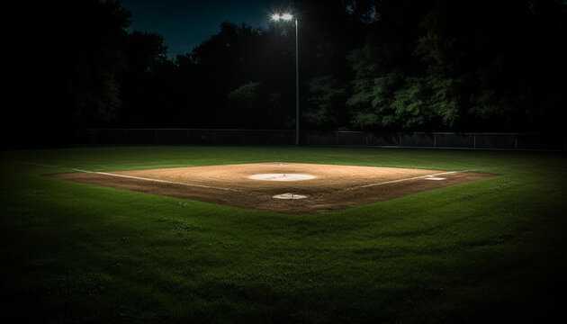 Bright summer night, baseball team playing outdoors generated by AI