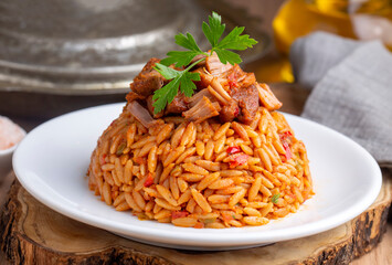 Local Turkish food; Lamb on barley noodle. Turkish name; Ankara Tava