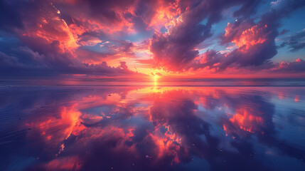 Fototapeta premium A stunning image of a sunset with clouds reflected on the sand 