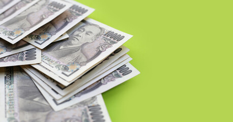 Ten Thousand Yen Bills, Japanese Yen Notes - obrazy, fototapety, plakaty
