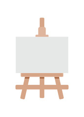 Blank canvas mounted on an wooden easel. Simple flat illustration.
