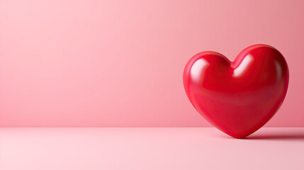 3d Valentine's Day red heart on pink background with copy space, Valentine's Day background