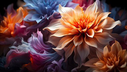 Close up of a vibrant, multi colored flower petal in nature generated by AI