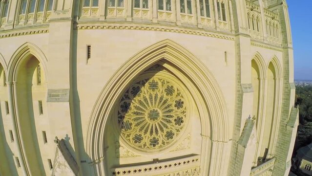 Facade with windows in Washington National Cathedral at summer