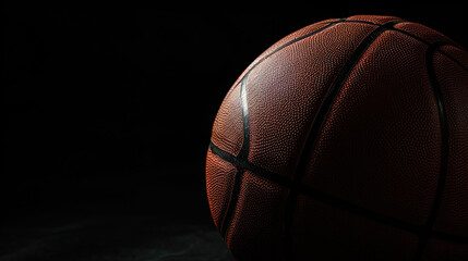 A basketball, suspended in darkness, becomes a symbol of sportsmanship and competition against a s