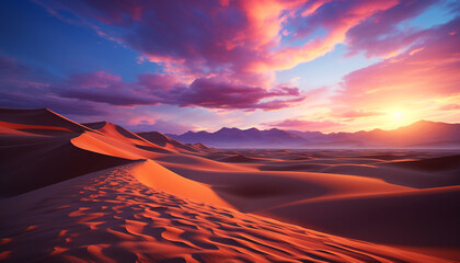 Sand dune landscape, sunset outdoors, mountain beauty in nature generated by AI