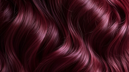 Closeup of burgundy cherry red shiny hair for beauty and hair salon hair colour concept