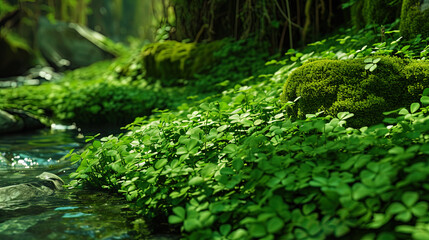 Fototapeta na wymiar A verdant carpet of clover sprawls across the landscape, painting the ground with shades of green