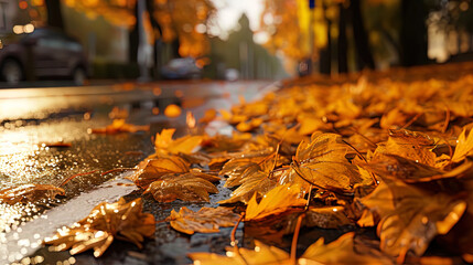 Golden leaves on the road 2024