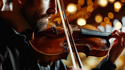 In a moment of musical enchantment, a man's expressive performance on the violin embodies the time
