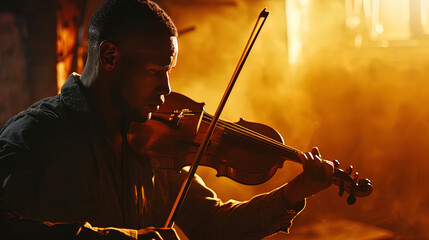 Fototapeta premium In a moment of musical enchantment, a man's expressive performance on the violin embodies the time