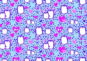 Valentines hearts seamless penguin and love pattern for wrapping paper and fabrics and linens and kids clothes