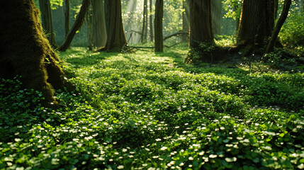 Nature's artistry is displayed in the form of a lush carpet of clover covering the ground