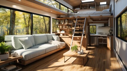 Fototapeta na wymiar Modern and Minimalist Small House Interior Design