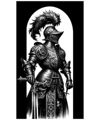 Obraz premium Echoes of Valor: A Gallant Knight in Ornate Armor. Embrace the Legacy of Chivalry with this Captivating Illustration
