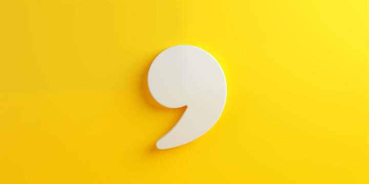 comma on a yellow background.  punctuation mark