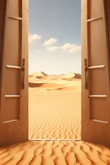 Poster Wooden door opening to a desert landscape © duyina1990