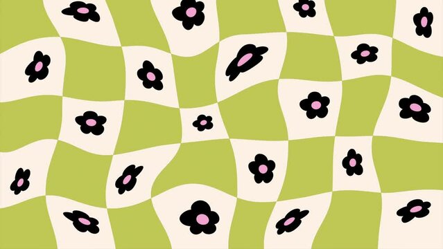 Wavy checkered flowers groovy 4k loop animation