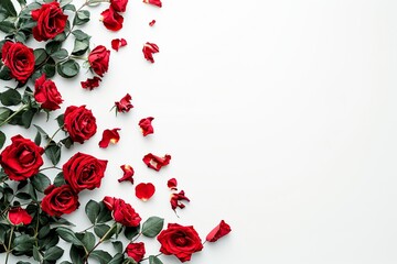 rose flower background. Wedding invitation cards. Valentine's day or mother day holiday concept, top view empty space