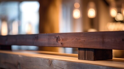 Closeup of a traditional wooden beam in a modern interior, blending the warmth of tradition with the sleekness of modern design.