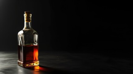 Obraz na płótnie Canvas Whiskey bottle on a black background with dramatic lighting
