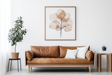 Minimalist living room with a botanical art print