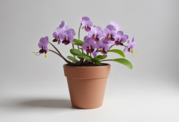 Naklejka na ściany i meble Withered African Violet (Saintpaulia ionantha) plant in a pot on a white background