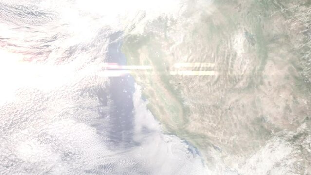 Zoom in from space and focus on Ripon, California, USA. 3D Animation. Background for travel intro. Elements of this image furnished by NASA.