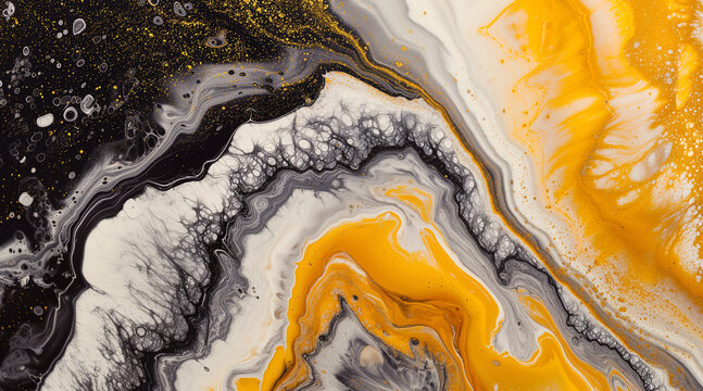a modern white and yellow painting with a pattern on it, in the style of dark black and light amber, crystalline and geological forms, colorful moebius, delicate gold detailing