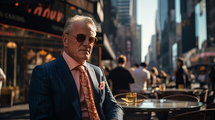 Confident Businessman in Suit and Sunglasses in Urban City - obrazy, fototapety, plakaty