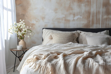 Bed With White Comforter and Pillows for a Cozy Nights Sleep