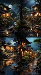 Obraz premium Tranquil Night in the Japanese Village