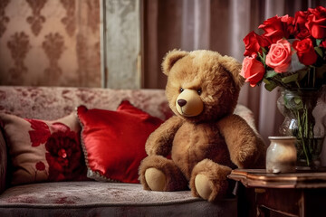 Toy soft bear with red roses for valentines theme