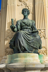 Architectural fragments of Monument to King Alfonso XII in Buen Retiro Park (Parque del Buen Retiro). Buen Retiro Park - one of largest parks of Madrid City. Spain.