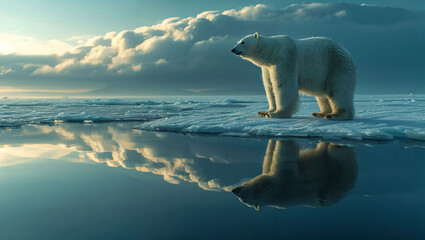 polar bear on the ice - obrazy, fototapety, plakaty