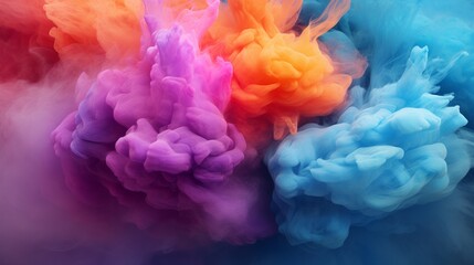 A dynamic blend of colored smoke, swirling in purple, orange, and blue against a dark backdrop. Ideal for creative art projects or vibrant graphic designs. Creative background - obrazy, fototapety, plakaty