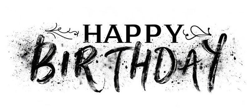 happy birthday to you in black and white lettering on a white background Generative AI