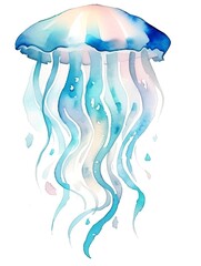 Jellyfish watercolor illustration on white background.