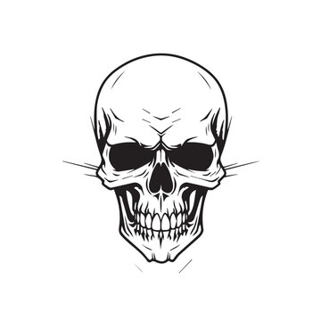 Skull in cartoon, doodle style . Image for t shirt. Isolated 2d vector illustration in logo, icon, sketch style, Eps 10, black and white. AI Generative