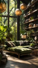 Elegant living room with lush greenery