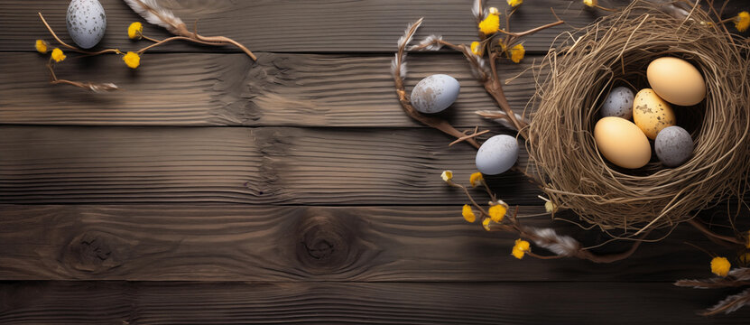 Osternest mit bunten Eiern, Ostereier Suche an Ostern, ein warmes Osterfest im Fr&uuml;hling, Ostern in der Natur