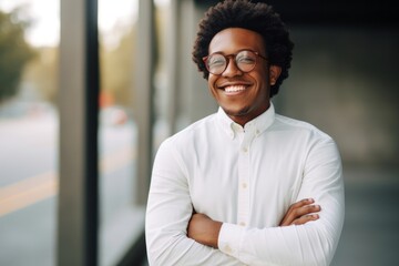 Portrait of a smiling young african american businessman in eyeglasses