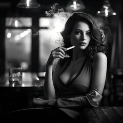 Fototapeta na wymiar Elegant woman smoking in a bar