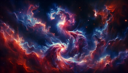 A Background wallpaper of visual of Nebulae Rhythmic Dance in Deep Space, Infused with Swirling Motions and Vivid Colors for a Captivating Cosmic Choreography. - obrazy, fototapety, plakaty