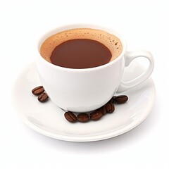 Fototapeta premium White cup of coffee with coffee beans on white background